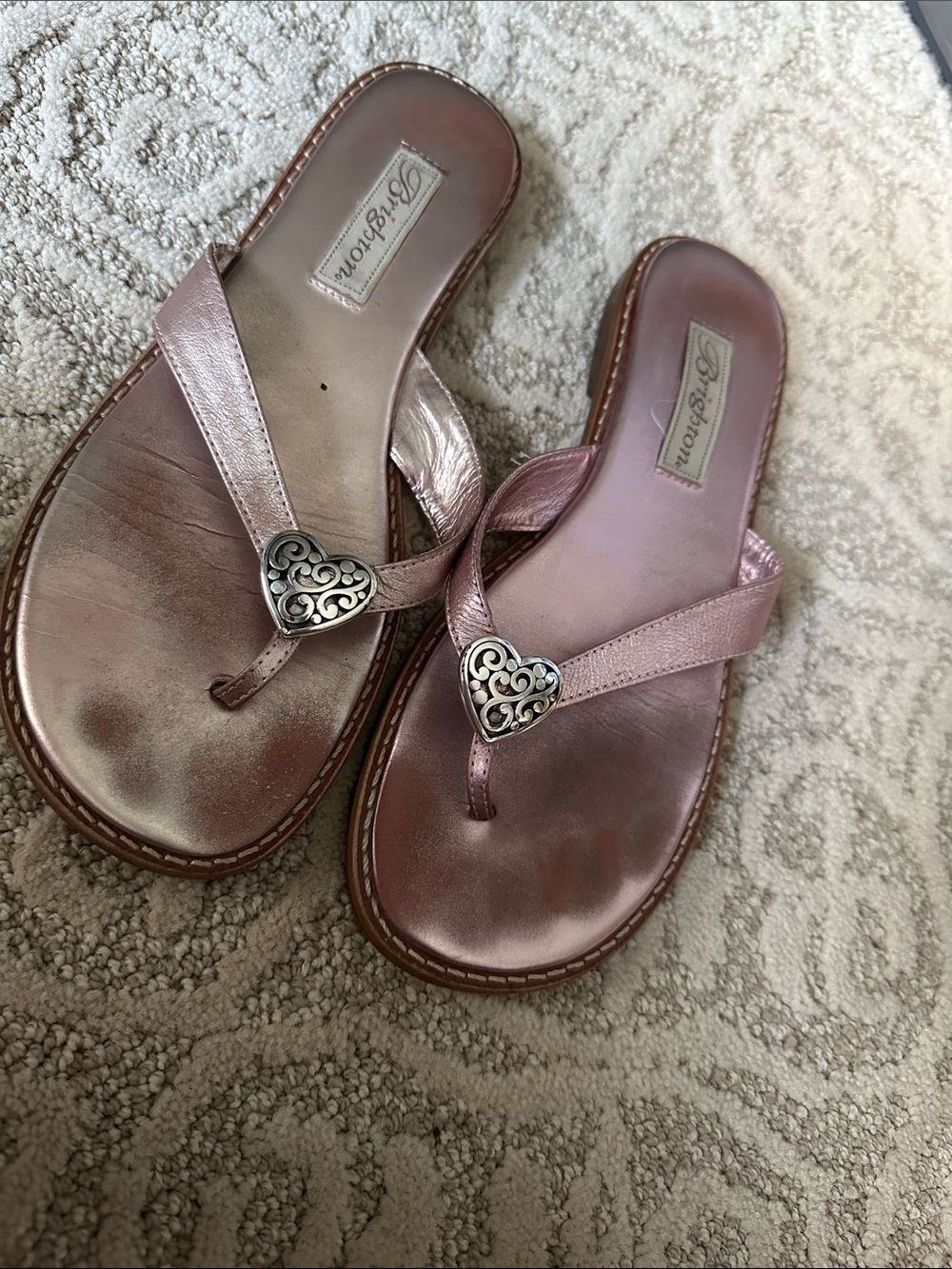 Brighton Metallic Rose Pink Heart Thong Sandals